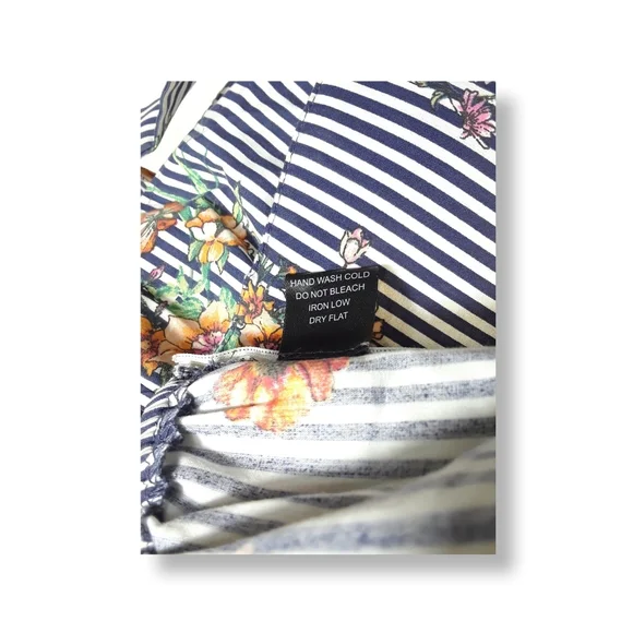 Iris Striped Tank Top Womens Fit & Flare Sleeveless Floral Bow Padded Low Cut-L - Picture 16 of 16